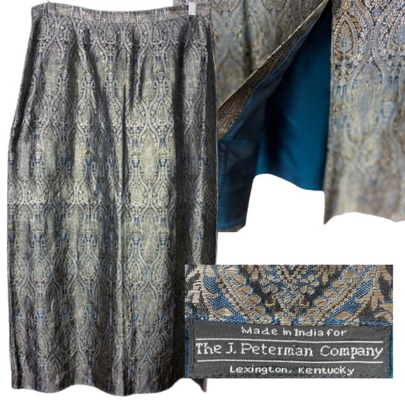 J. Peterman Dresses & Skirts - VINTAGE J. Peterman Exotic Silk Brocade Slit Skirt